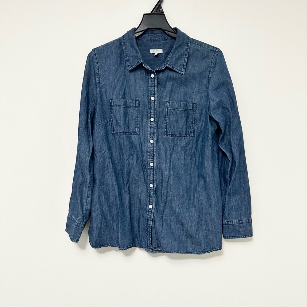 Talbots Indigo Denim Style Button-Down Shirt Featuring Dual Chest Pockets MEDIUM